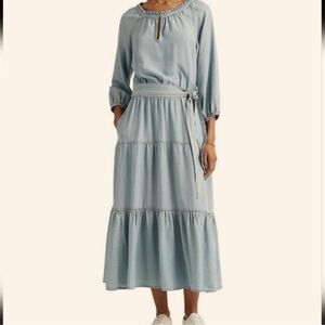 Lauren Ralph Lauren Light Blue Long tiered belted peasant style maxi Dress